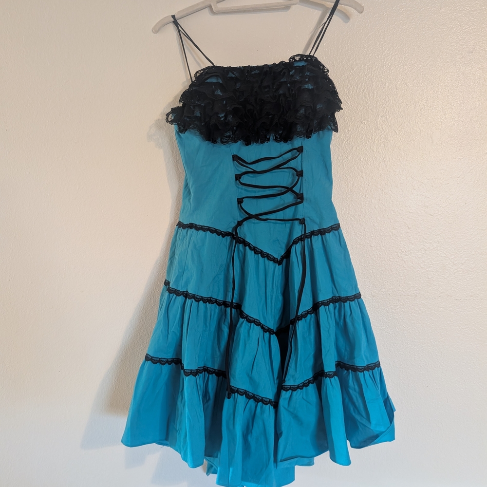 Blue and Black Ruffled Dress